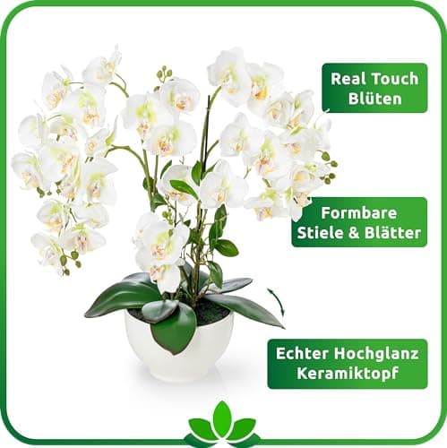 PASCH® Orchidée artificielle XXL grande (56 cm) dans un pot en céramique brillante | Orchidées artificielles comme de vraies | Orchidées artificielles en pot | Fleurs artificielles en pot | Fleurs