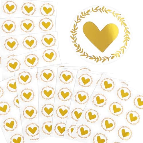 120PCS Autocollants Cœur Stickers Transparents Cœur Or Autocollant Adhésif pour Cadeau Cartes de Vœux Enveloppe Décoration Fête Saint-Valentin Noël Anniversaire Artisanat Cadeau (Or)