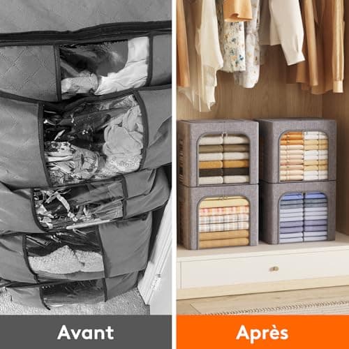 Lifewit Lot de 3 Sacs de Rangement Robuste avec Cadre en Métal, Boîte de Rangement Pliable, Organisateur Placard, Rangement Sous Lit, Boîtes Rangement pour Vêtements, Couvertures, 40L, Gris