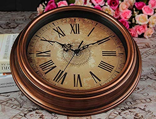 Topkey 30cm Horloge Murale Silencieuse Vintage Pendules Murales pour Le Salon Cuisine Chambre à Coucher Bureau à Domicile - Marron