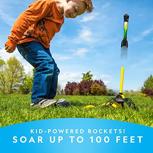 National Geographic Fusée à Air Jouet - Lanceur Ultime de Fusées à LED pour Les Enfants, Piétinez la Pompe et Lancez Les Fusées Lumineuses Pneumatiques à Pointe en Mousse jusqu'à 30,5 Mètres