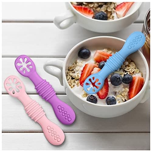 Vicloon Cuillère en Silicone pour Bébé,6PCS Cuillères Bébé Apprentissage Ustensile D'apprentissage Adapté à Dentition Première Étape Recommandé par Les Experts Sevrage (color8)