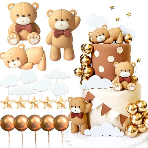 JeVenis décoration de gâteau ours brun de luxe décoration de gâteau en boules beige brunes décoration de gâteau ours boho décoration de gâteau d'anniversaire douche de bébé