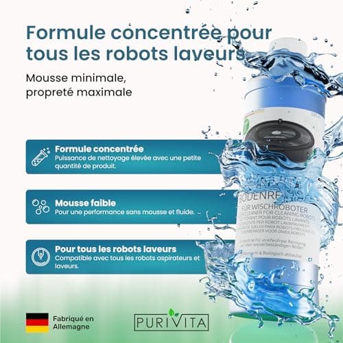 PURIVITA® Produit Robot Laveur Sol [500ML] - Détergent Robot Laveur - Produit Nettoyant Aspirateur Laveur - Concentré de Détergent Pour Tous les Robots Lavants - Produit Pour Aspirateur