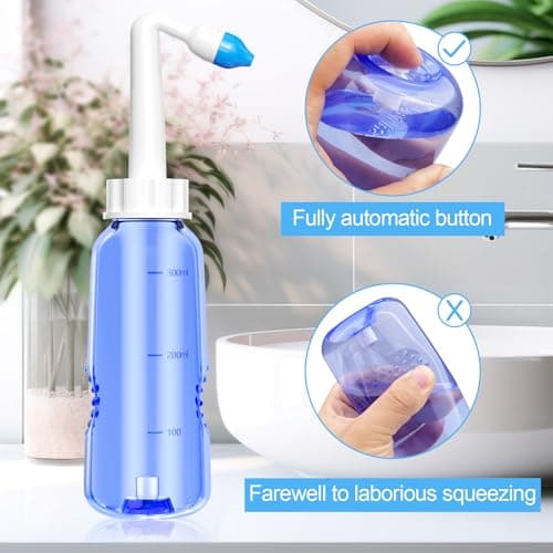 Rseuphiee Lavage Nez, 300ml Seringue Nasale Adulte, 40 Sachets de Sel Nasal, Irrigation Nasale, Douche Nasale pour Adulte, Kit de Douche Nasale avec Flacon, pour Adultes Enfants Nettoyage Quotidien.