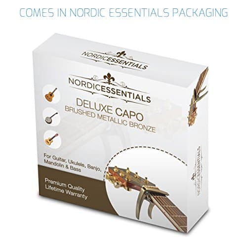 Capodastre Deluxe pour Guitares Acoustiques, Ukulélé, Banjo, Mandoline, Basse – Fabriqué en Alliage de Zinc de Qualité Supérieure pour Instruments à 6 et 12 Cordes –par Nordic Essentials