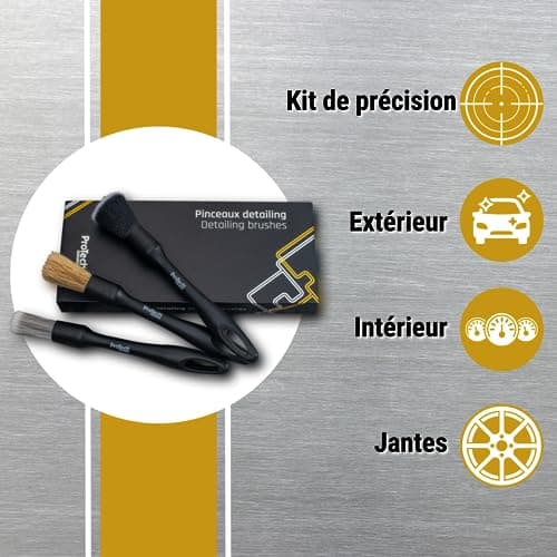 ProTech Monte-Carlo - Kit de 3 Pinceaux de Nettoyage Voiture - Pinceaux Doux et Souples pour Nettoyer Jantes, Habitacle et Extérieur