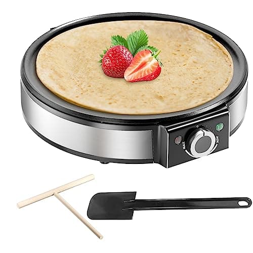 Crêpière électrique, 1200w crêpière sans colle pour la maison, contrôle de la température, acier inoxydable - facile à nettoyer et comprend un diviseur de pâte et une spatule