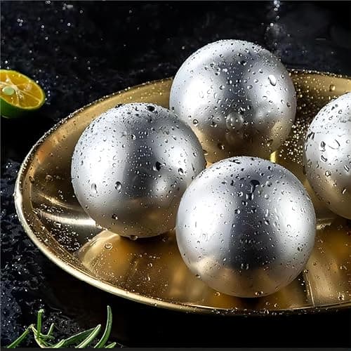 2 Pièces 55mm Sphères de Glace en 304 Acier Inoxydable, Boules de Glaçon Réutilisables, Rond Whisky Ice Stones, Boules Congelés en Métal, Glaçons à Whisky avec Boîte de Rangement, pour Cocktails (A)