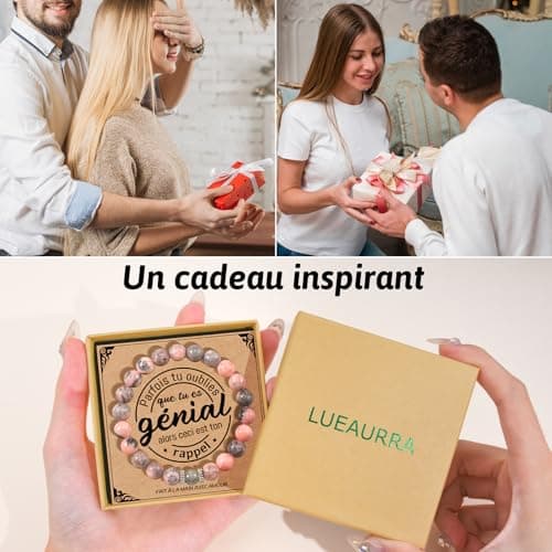 Lueaurra Cadeau pour Femme Bracelet Pierres Naturelles Femme Original Cadeau Ado Fille Cadeaux Noel Femme Cadeau Anniversaire Bracelet Cadeau pour Mamie Maman Sœur Amie - Rosa