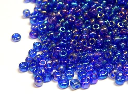 Lot de 3300 perles de rocaille en verre transparent de 3 mm - 8/0 - Perles poney - Mini perles rondes - Perles de rocaille brillantes (bleu roi AB)