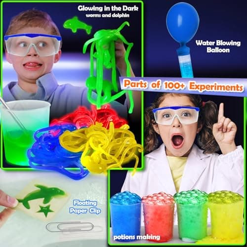 UNGLINGA 100+ Experiences Kit Scientifique pour Enfants, Laboratoire de Chimie et Kit Volcan, Sable Magique, Fouille de Pierres Précieuses, Fizzy Réaction Éducatifs Activités