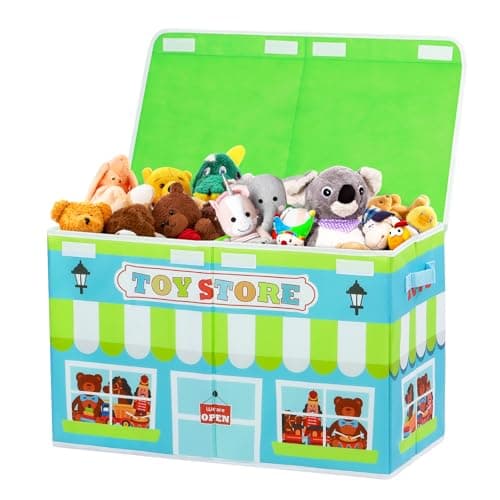 Coffre à Jouet avec Couvercle pour Enfants, Grand Pliable Oxford Boîte de Rangement avec Poignée pour Garçons Filles, Organisateurs Jouets Imperméable Anti-poussière, 65×30×40cm (Magasin de Jouets)