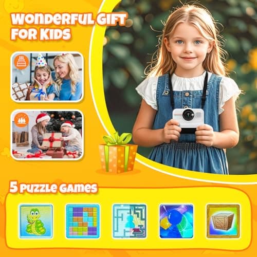 HiMont Appareil Photo Instantané Enfants, 1080P Appareil Photo Numérique Enfant & Caméra Vidéo avec Carte de 32GB & 3 Rouleaux de Papier d'impression, Cadeaux pour Garçons & Filles de 3 à 12 Ans