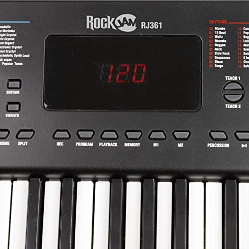 RockJam Clavier Compact 61 touches avec support de partition, alimentation, autocollants pour notes de piano et leçons Simply Piano