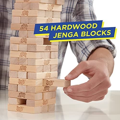 Hasbro Gaming Jenga, Jeu De Société en Bois, Jeu d’Adresse pour Enfants Et Familles, Version Française, Cadeau De Noël, Idées Cadeaux d'anniversaire et pour Noël, À Partir De 6 Ans
