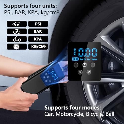 150PSI Gonfleur Pneus Voiture, 6000mAh Compresseur à Air Portatif avec 4 Accessoires Buccaux et Lumière LED pour Voiture Moto Bicyclette Boule