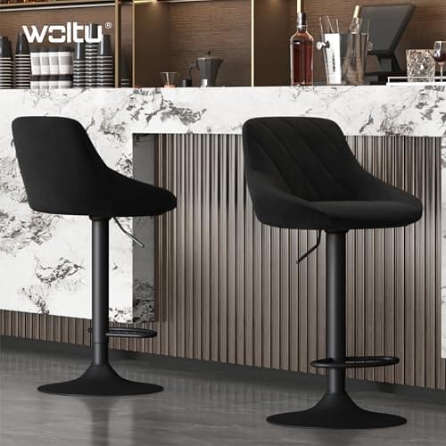 WOLTU 1 x Tabouret de Bar en Velours Hauteur réglable,Noir BH219sz-1