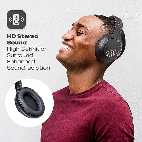 PowerLocus Casque Bluetooth sans Fil, 50 h de Jeu, Casque Audio Bluetooth 5.3 avec 4 Modes EQ, Pliable, HiFi Stereo, avec Microphone pour iPhone/Voyage/PC (Noir)