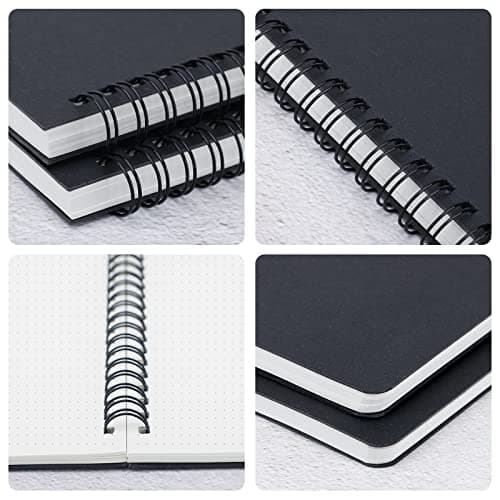 Yarotm Cahier Spirale B5-2 Pièces Carnet de Notes Pointillé - 120 Pages Bloc Note B5-100g/m2 Papier Dotted 5mm Notebook - 26x18.5cm Noir Carnet Spirale Journal Voyage