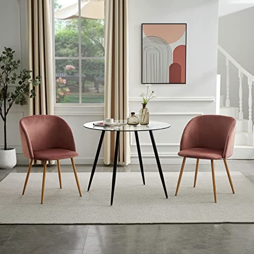 IPOTIUS Table à Manger en Verre Scandinave Table Ronde 80cm pour 2 à 4 Personnes, Pieds en Bois 80x75cm Noir