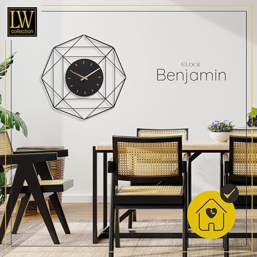 LW Collection Horloge Murale Benjamin Noir 80 cm - Grande Horloge Murale Industrielle en Métal - Horloge Murale Moderne - Mouvement Silencieux - Horloge Silencieuse
