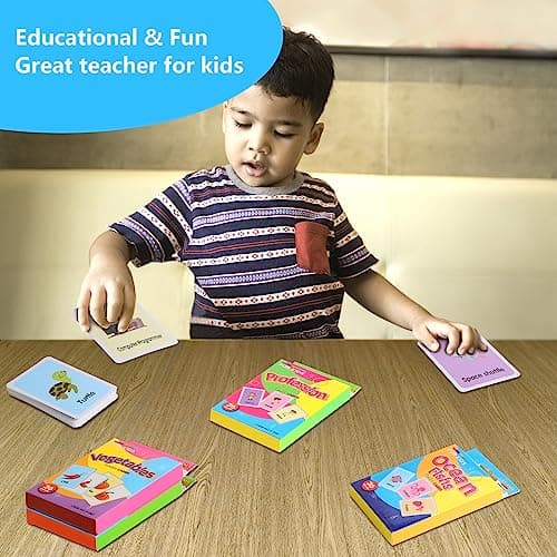 180 Cartes Flash pour Bébé, Cartes Animaux pour Enfants, Carte de Jouet d'apprentissage pour Promouvoir Le Vocabulaire (Nécessités Quotidiennes, Transport, Poisson Marin, spécialité, légumes)