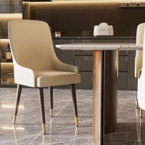 FATIVO Lot de 2 Chaises Scandinave Salle à Manger: Chaise Beige de Cuisine en Cuir Confortable Chaise Design Salon avec Pieds en Métal Rembourrée pour Restaurant - 43.5x43.5x90cm