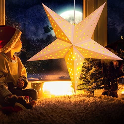 Étoile de noël LED à suspendre Décoration lumineuse en papier 60 cm blanc Lanterne déco à piles maison