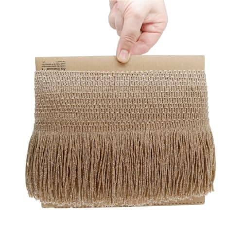 TEXTEX = Frange Lamé Cuquillo avec Lurex pour la Couture. Robes de Fête et de Carnaval. Composition de 95% Rayonne et 5% Lurex. Longueur de 10 cm. 5m Pièces - (Crème et Or)