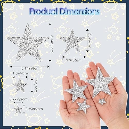 Lot De 16 Strass Thermocollant Étoile Strass Et Paillettes Écussons Thermocollants En Forme D'Étoile En Strass Sur Étoiles Argentées Pailletées En Tissu Blanc Brillant Pour Jeans, Sacs, Chapeaux