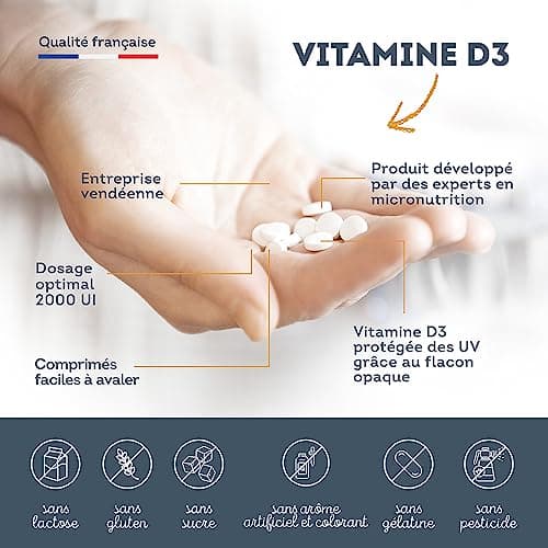 Vitamine D3 | 2000 UI | Défenses naturelles, immunité | Haut dosage | 1 an | Fabriqué en France | Vitavea