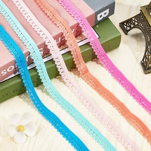 GORGECRAFT Bordure Élastique de 20 m pour Lingerie 13 mm de Large Bordure en Dentelle Extensible Sangle de Coupe Ruban de Cordon en Dentelle Crochetée pour Bricolage Vêtements Emballage Cadeau Rose