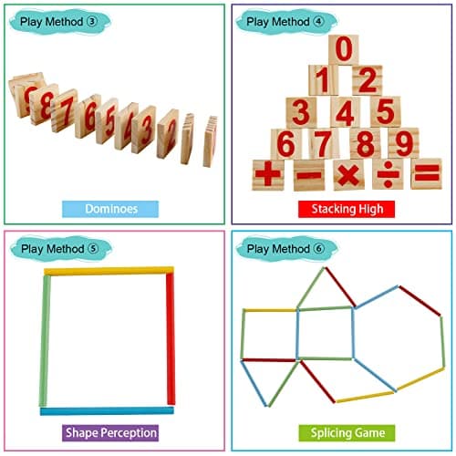Victse Jouet Montessori Mathématiques, Blocs et Bâtons de Comptage en Bois, Jeu Numérique Bâtons Bois avec Blocs et Bâtons Comptage, Jouet éducatif Montessori 3 Ans et +