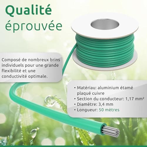ECENCE Câble robot tondeuse compatible avec tous les robots faucheurs courants 50m de longueur, fil peripherique robot tondeuse Ø 3,4mm section de conducteur de 1,17mm