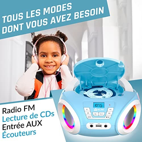 KLIM Candy Lecteur CD Enfant - Nouveauté 2024 - Radio FM - Piles incluses - Lecteur CD Radio Rose Mignon avec Haut-parleurs - Le Cadeau Parfait pour Les Enfants et Les Tout-Petits - Bleu