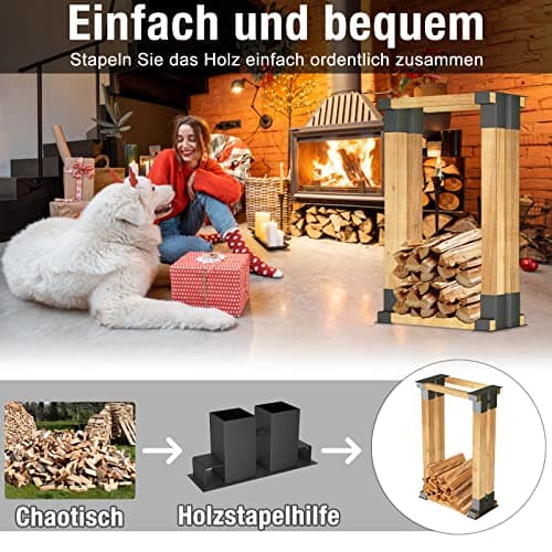 NAIZY Porte-bûches à Bois de Chauffage Range Bûches Extérieur Support D'empilage Robuste en Bois Galvanisé à Chaud pour l'intérieur et l'extérieur (Lot de 4)