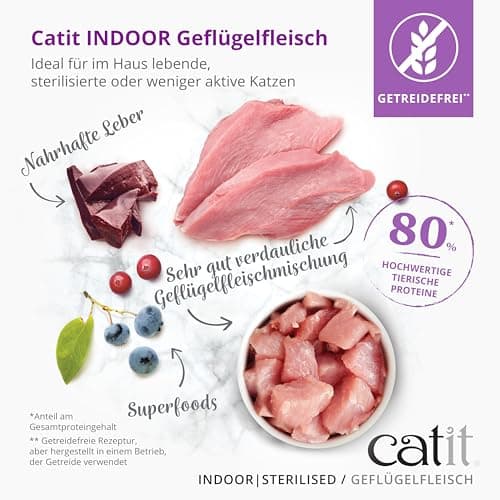 Catit Recettes Croquettes pour Chats, à la Volaille, pour Chats Adultes Vivant à la Maison, Stérilisés ou Peu Actifs, Aliment Complet, 2 kg, Aide à Réduire la Mauvaise Odeur des Selles