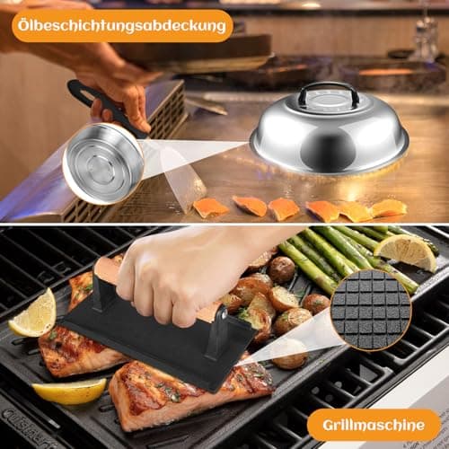 KOIUEYW Ustensiles Plancha, Accessoire Plancha Comprend Smash Burger, Cloche Plancha, Spatule Plancha, Kit Plancha Set Barbecue pour Teppanyaki Barbecue de Gril Camping, 18 Pièces