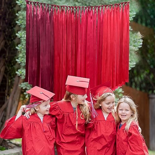 Ruban de satin rouge, 4 Couleurs 15m x 5cm de large ruban dégradé rouge pour emballage de cadeaux DIY à suspendre fête guirlande toile de fond anniversaire mariage baptême Saint Valentin décorer