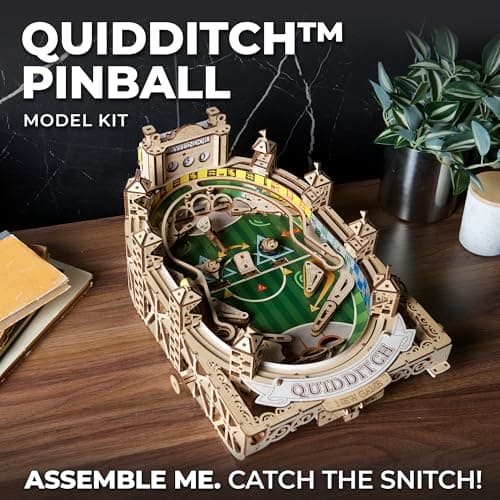 UGEARS Harry Potter Quidditch Flipper en Bois - Maquette en Bois à Construire - Puzzle 3D Bois - Jeu de Flipper Bois mécanique - Expérience de Flipper dans la Conception de Puzzles 3D