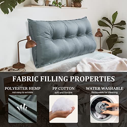 Rucener Oreiller Traversin Soutien Dorsal Gros Coussin Canapé Coussin Tête de Lit Dossier Traversin Gros Coussin Dossier Coussin de Lecture Triangulaire Coussin de Coin Bleu Profond 120 CM