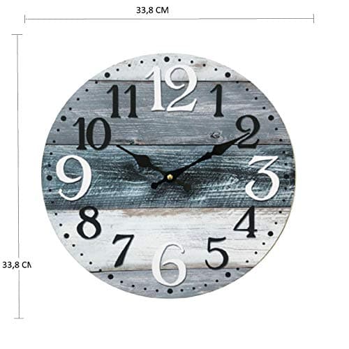 Rebecca Mobili Horloge Murale, Blanc Gris Bleu, Bois MDF, Style Vintage, pour la Cuisine Salon - Dimensions Ø 33,8 cm x P 4 cm - Art. RE6462