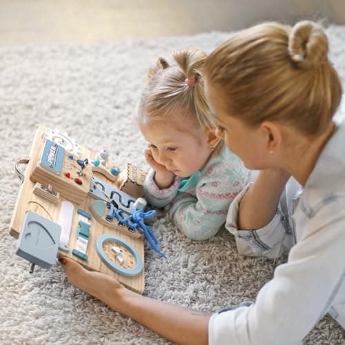 Joyreal LED Busy Board Montessori - Planche Tableau Activité Montessori 1 2 3 Ans Sensoriel Parcours Motricité Bébé Jeux Educatif Jouet Enfant pour Garcon Fille