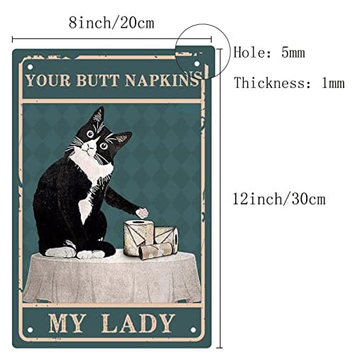 CREATCABIN Salle de Bain Chat Noir Plaque en Métal en Fer Blanc Affiches Vos Serviettes My Lady Art Print Rétro Vintage Étanche pour Toilettes Toilettes Mur Maison Maison Cafés Bar Cadeau Plaque Décor