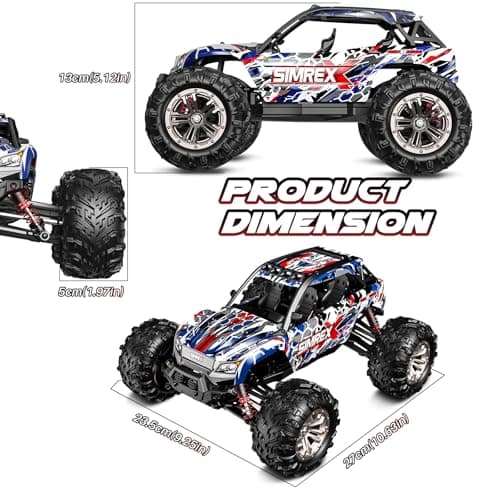 SIMREX Voiture Telecommandé Tout - Terrain à l'échelle 1: 16, 36 km/h, 4 Roues motrices avec télécommande 2,4 GHz, avec Batterie Rechargeable, pour Les Enfants de Plus de 6 Ans