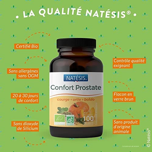 Natésis — Confort Prostate Bio — 100 Gélules — Troubles Urinaires Hommes — Complexe Efficace de Haute Qualité Extraits de Pépin de Courge, Racine d’Ortie et Feuille de Boldo