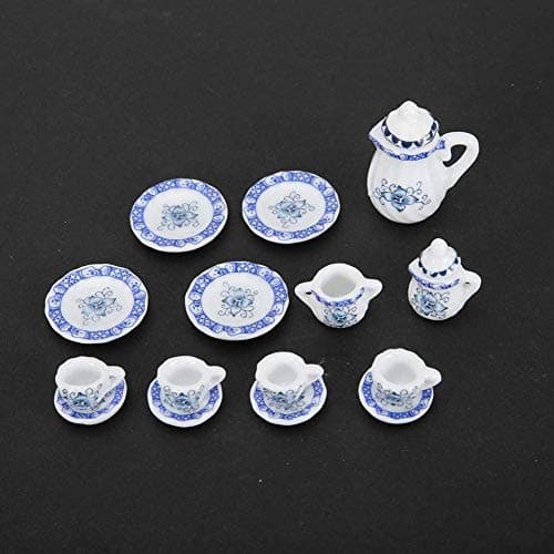 1:12 Accessoire De Poupée, 15pcs Mini Fleur en Porcelaine Tasse À Thé Set Maison de Poupée Décor Cuisine Miniature Simulation Meubles Ensemble Modèle pour Bébé Garçon Fille Dollhouses(Tye 1)