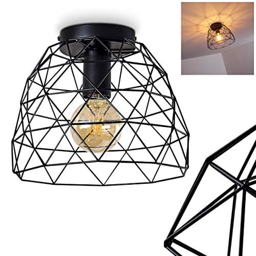 Plafonnier Hajom en métal noir, luminaire moderne créant un motif lumineux géométrique au plafond, pour 1 ampoule E27, ampoule(s) non incluse(s)