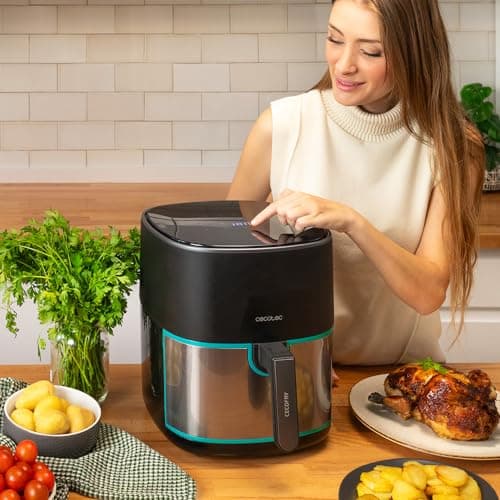Cecotec Friteuse sans Huile de 6,5 L Cecofry Fantastik Inox 6500 Pack. Air Fryer avec 1700 W, Acier Inoxydable, 12 Menus, Technologie Perfect Cook, 80-200oC, Temps Réglable, Pack d'Accessoires